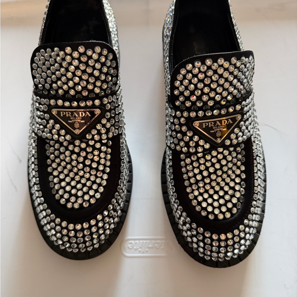 Prada Women’s  Black crystal satin Loafers